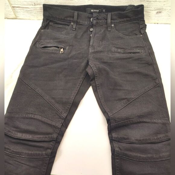 Hudson Blunder V2 Skinny Biker Moto Motorcycle Jeans Pants Black Denim Sz 29 - Picture 8 of 16